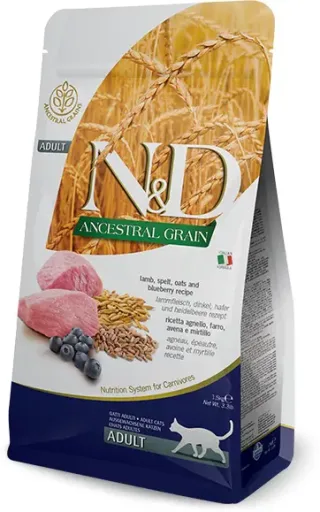 Hrana uscata pentru pisici ND Ancestral Adult cu miel  afine 1,5 kg
