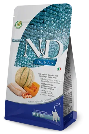 Hrana uscata pentru pisici ND Ocean Kitten cu cod, creveti  dovleac 1,5 kg