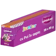 Set 28 buc x 85 gr Hrana umeda pentru pisici Whiskas Junior cu pui in aspic