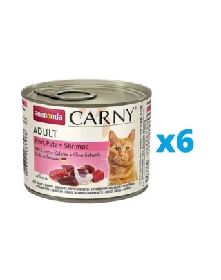 ANIMONDA Carny Adult Conserve pisica, cu carne de vita, curcan si creveti 6 x 200 g