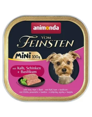 ANIMONDA Vom Feinsten Mini hrană umedă pentru câini de talie mică cu vițel, șuncă și busuioc 100 g