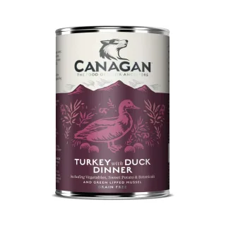 CANAGAN Turkey&Duck Dinner, XS-XL, Curcan și Rață, conservă hrană umedă fără cereale câini junior & adult, (în supă), 400g