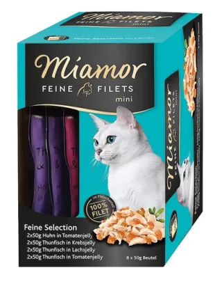 MIAMOR Feine Filets Mini Multibox- Hrana umeda pisici, cu pui si ton in aspic de rosii 8 x 50 g