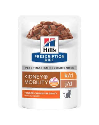 HILL'S Prescription Diet k/d + Mobility cu pui 12 x 85 g plicuri hrana pisici