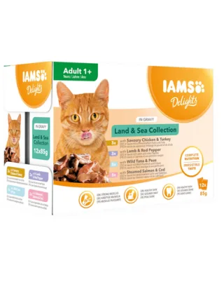 IAMS Delights Adult All Breeds Land&amp;Sea In Gravy arome mixte in sos 12x85 g hrana pisica