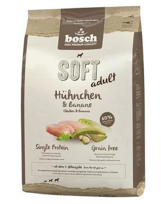 BOSCH SOFT Hrana uscata caini adulti cu alergii si sensibilitati alimentare, cu pui si banane 1 kg