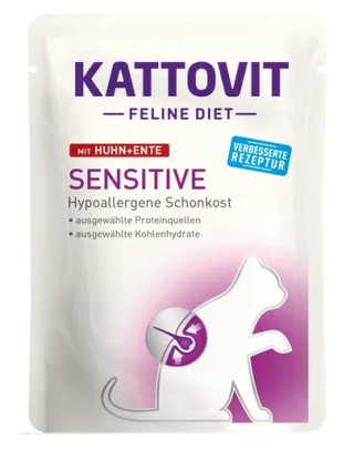 KATTOVIT Feline Diet Sensitive hrana umeda dietetica pentru pisici cu alergii alimentare, cu pui si rata 85 g