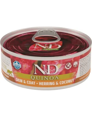 FARMINA N&amp;D Cat Quinoa Skin&amp;Coat cu hering și cocos 80 g