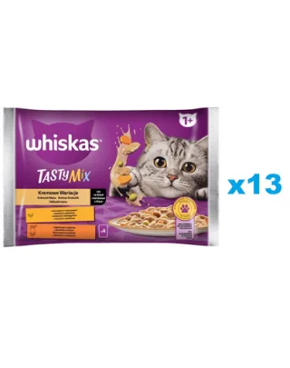 WHISKAS Adult pliculete pisici 52x85g Creamy Variations hrana umeda pentru pisici adulte in sos cu: pui si legume, miel si curcan