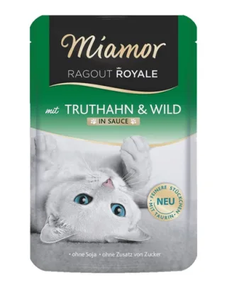 MIAMOR RAGOUT ROYALE Hrana umeda pisici, cu curcan si vanat in sos 100 g