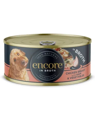 ENCORE Dog Chicken Breast with Ham and Vegetables in Broth piept de pui cu șuncă și legume în bulion 156 g