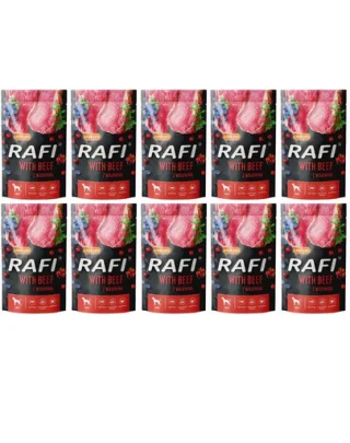 DOLINA NOTECI RAFI Hrana umeda pentru caini adulti, cu vita si afine 10x500 g