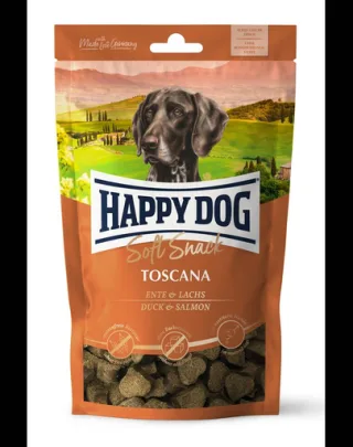 HAPPY DOG Soft Snack Toscana, gustari pentru caini, cu rata si somon, 100 g