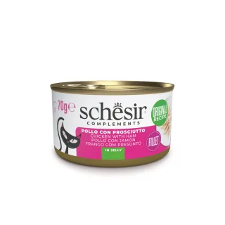 SCHESIR Complementary In Jelly, Pui și Șuncă, conservă hrană umedă pisici, (în aspic), 70g