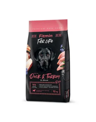 FITMIN dog For Life Duck &amp; Turkey 12 kg hrana caine adult, rata si curcan