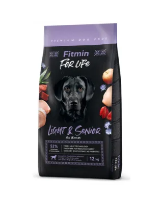 FITMIN Dog For Life Light &amp; Senior hrana caini adulti si seniori 12 kg