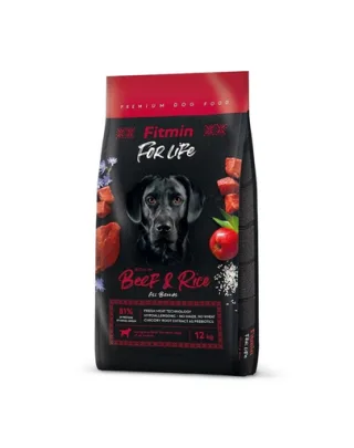FITMIN Dog For Life Beef &amp; Rice 12 kg hrana caini cu vita si orez