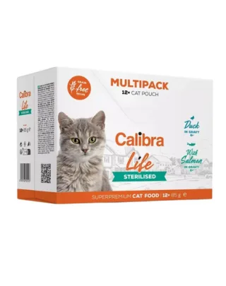 CALIBRA Cat Life Pouches Sterilised Multipack in gravy 12x85 g mix plicuri pentru pisici sterilizate, 2 arome