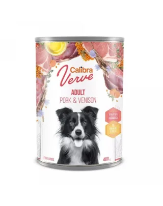 CALIBRA Dog Verve GF Adult Pork&amp;Venison 400 g conserva Calibra hrana umeda fara cereale, porc si vanat pentru caini