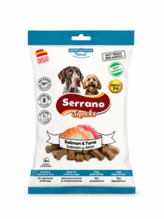 Recompense pentru caini Serrano Snacks cu somon  ton 100 gr