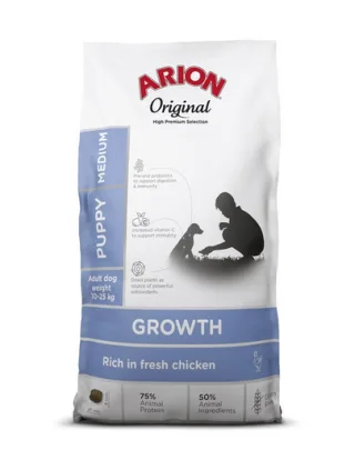 ARION Original Growth Puppy Medium Chicken Rice 12 kg pui si orez, hrana uscata caini juniori