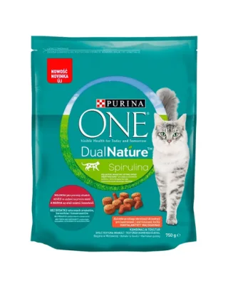 PURINA ONE Dual Nature Spirulina Sterilcat Hrana uscata pentru pisici adulte sterlizate, bogata in carne de vita  750 g