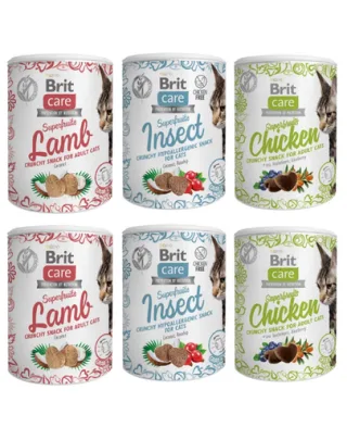 BRIT Care Snack Superfruits Mix 6x100 g gustări pentru pisici cu pui, insecte și miel fără cereale