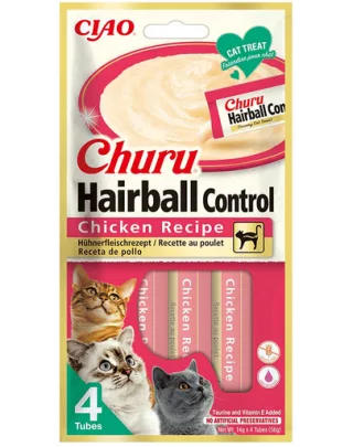 INABA Churu Hairball Chicken 4x14 g piure de pui recompensa pisici