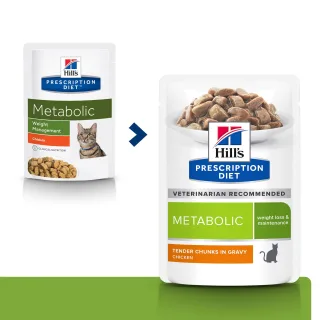HILL'S Prescription Diet Metabolic, Pui, dietă veterinară pisici, plic hrană umedă, metabolism (obezitate si diabet), (în sos), 85g x 12buc