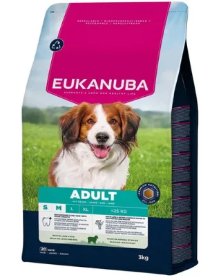 EUKANUBA Adult Small &amp; Medium Breeds Lamb &amp; Rice 3 kg hrană câini cu miel și orez