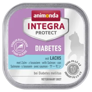 INTEGRA PROTECT Diabetes, Somon, dietă veterinară, tăviță hrană umedă fără cereale pisici, diabet, (în aspic), 100g