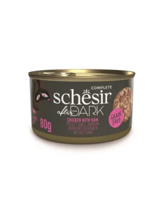 Hrană umedă pisici cu pui și șuncă Schesir After Dark în supă 80 g