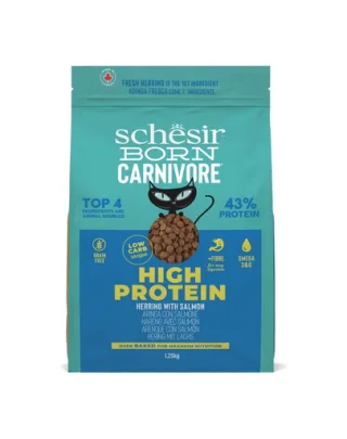 Hrană uscată pisici cu hering și somon Schesir Born Carnivore 1,25 kg fără cereale