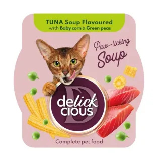 Supa pentru pisici Delickcious cu ton, porumb  mazare 80 gr