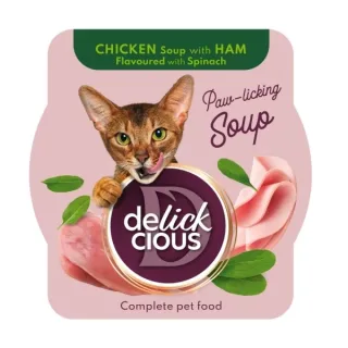 Supa pentru pisici Delickcious cu pui, sunca  spanac 80 gr
