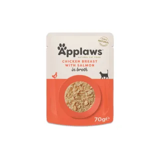 APPLAWS Piept, Pui și Somon, plic hrană umedă pisici, (în supă), 70g