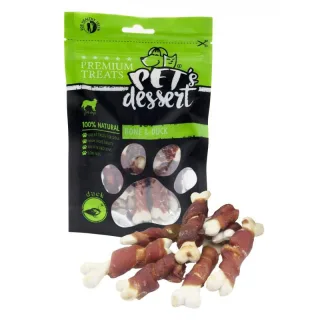 PET'S DESSERT Bone & Duck, XS-XL, Rață, punguță recompense fără cereale câini, 80g