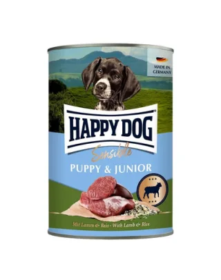 HAPPY DOG Sensible Puppy Junior Hrană umedă pentru pui și câini tineri cu miel și orez 400 g.