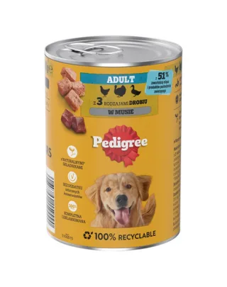 PEDIGREE Adult cu 3 tipuri de carne de pasăre hrană umedă pentru câini adulți 400 g