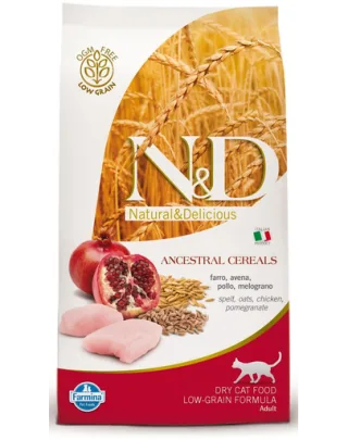 FARMINA N&amp;D Low Grain Adult Cat - Hrană uscată cu pui &amp; rodie 1.5 kg