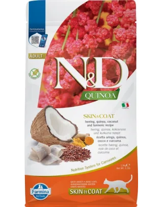 FARMINA N&amp;D Quinoa Adult Cat Skin&amp;Coat Hrana uscata pisici adulte, cu hering si cocos 1,5 kg