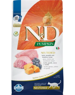 FARMINA N&amp;D Pumpkin Hrana pentru pisici adulte sterilizate sau castrate, cu miel si afine - 1,5 kg