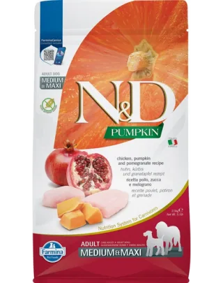 N&amp;D Pumpkin Chicken &amp; Pomegranate Adult Medium &amp; Maxi 2.5 kg hrana caini adulti talie medie/mare, pui si rodie