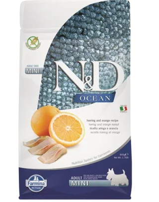 FARMINA N&amp;D Ocean Canine Herring &amp; Orange Adult Mini hrana caini adulti de rasa mica 800 g