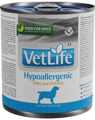 FARMINA VetLife Canine Hypoallergenic Fish &amp; Potato Hrana umeda pentru caini, cu peste si cartofi 300 g