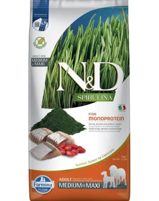 FARMINA N&amp;D Spirulina Adult Medium&amp;Maxi Herring &amp; Wolfberry 7 kg Hrana uscata caini talie medie si mare, cu hering si spirulina