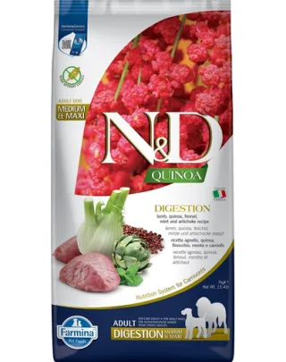 FARMINA N&amp;D Quinoa Dog Adult Medium&amp;Maxi Digestion Lamb &amp; Fennel 7 kg Hrana caini talie mredie si mare cu tulburari digestive, cu miel