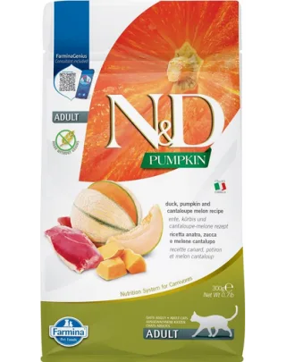 N&amp;D Cat Pumpkin Duck &amp; Cantaloupe Melon 300 g hrană pisici, rață și pepene galben