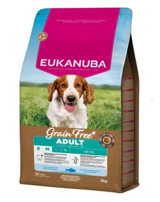 EUKANUBA Grain Free Adult Small Medium Ocean Fish 3 kg hrană câini adulți rase mici și medii, cu pește