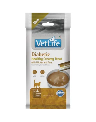 Gustare cremoasă pisici adulte cu diabet FARMINA Vet Life Diabetic 4x15 g cu pui și ton